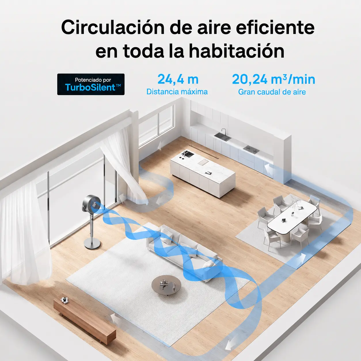 Ventilador DREO — diseño negro y madera — imagen 4